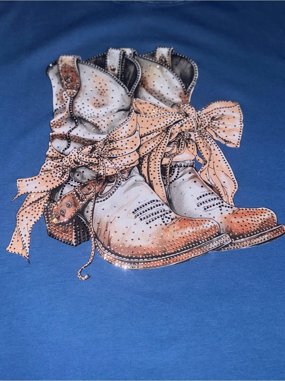 Womens Studded Western Boot Graphic Tee - Blue